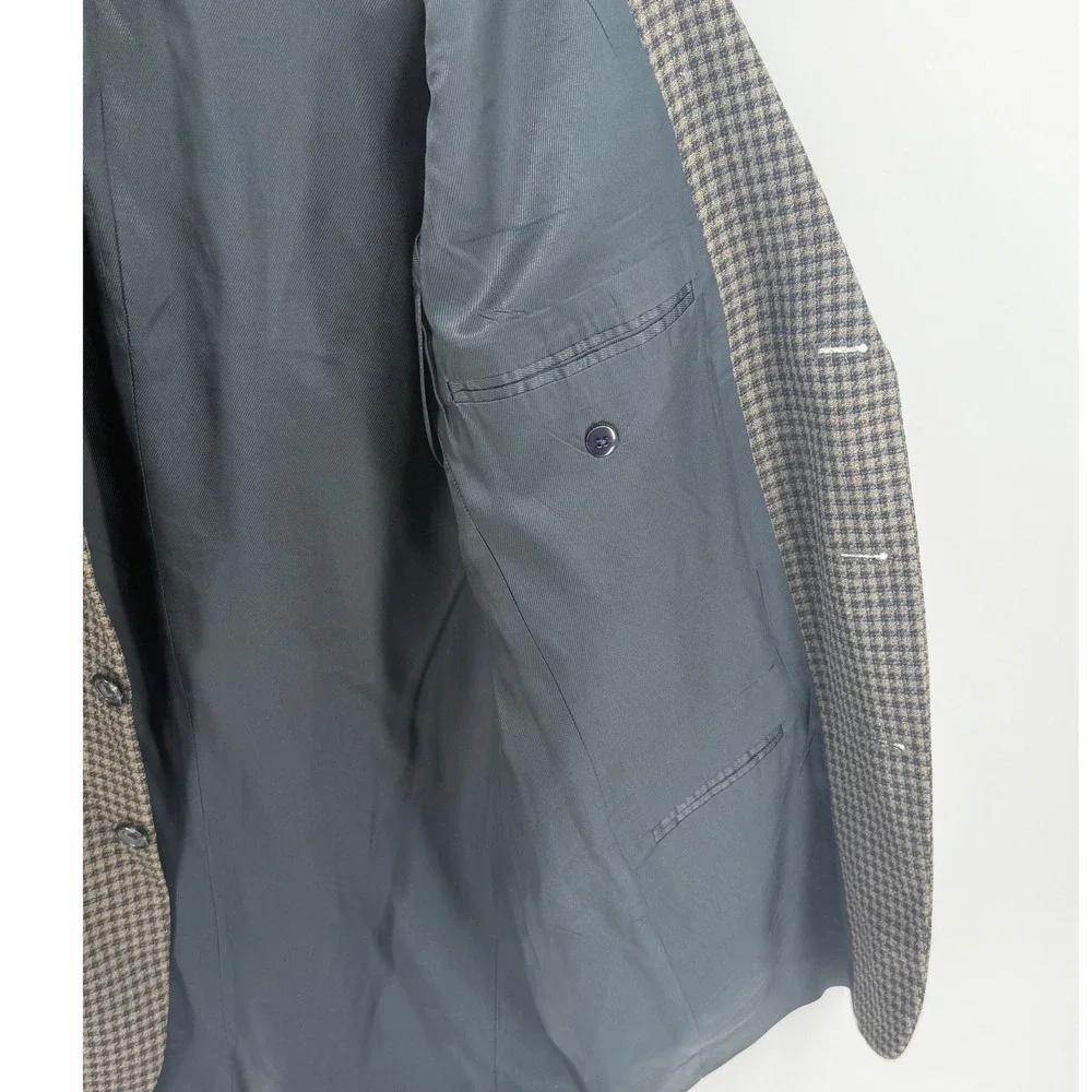 Vintage Oscar de la Renta Wool Houndstooth Blazer Mens 40L Brown Black